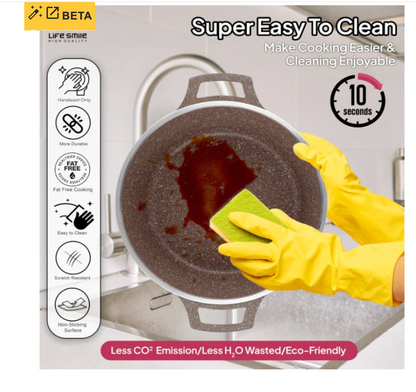 LIFE SMILE 29-Piece Cookware Set | Granite Stone Non-Stick Pots & Pans | طقم أواني الطبخ 29 قطعة جرانيت