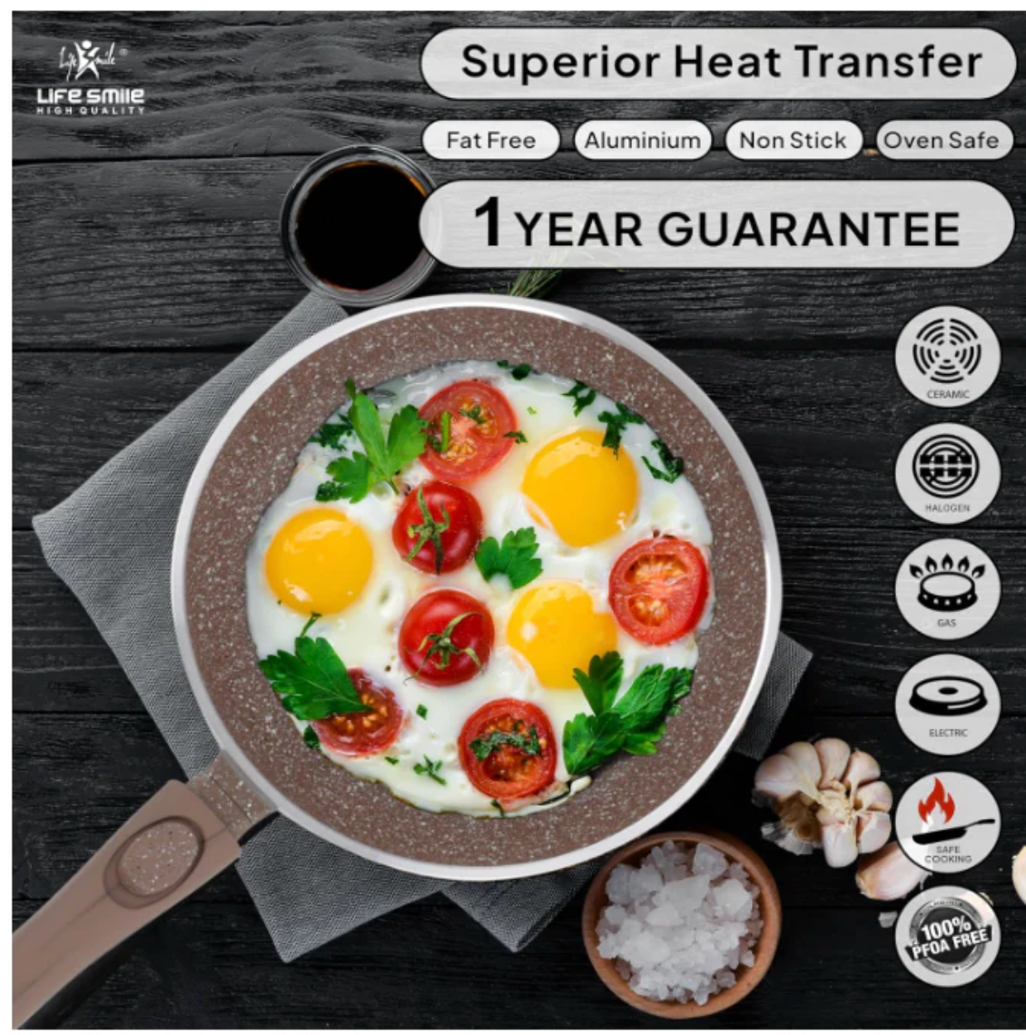 LIFE SMILE 29-Piece Cookware Set | Granite Stone Non-Stick Pots & Pans | طقم أواني الطبخ 29 قطعة جرانيت